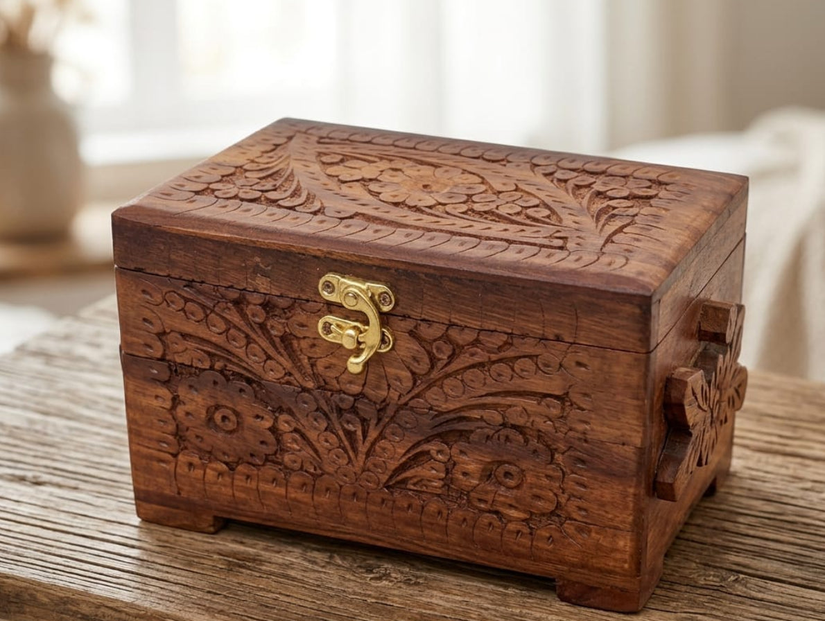 3 Portion Hand Carved Jewelry Box
