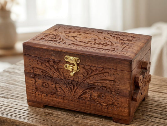 3 Portion Hand Carved Jewelry Box