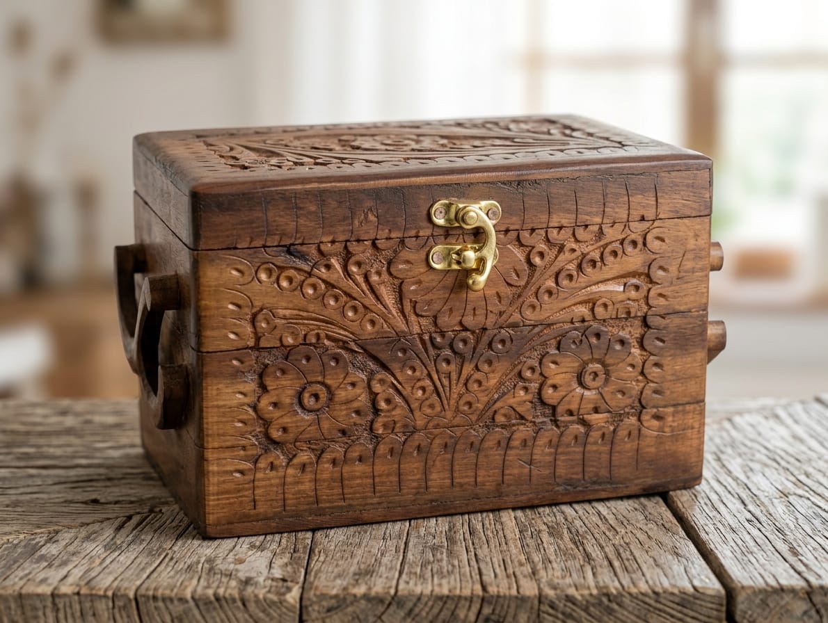 3 Portion Hand Carved Jewelry Box