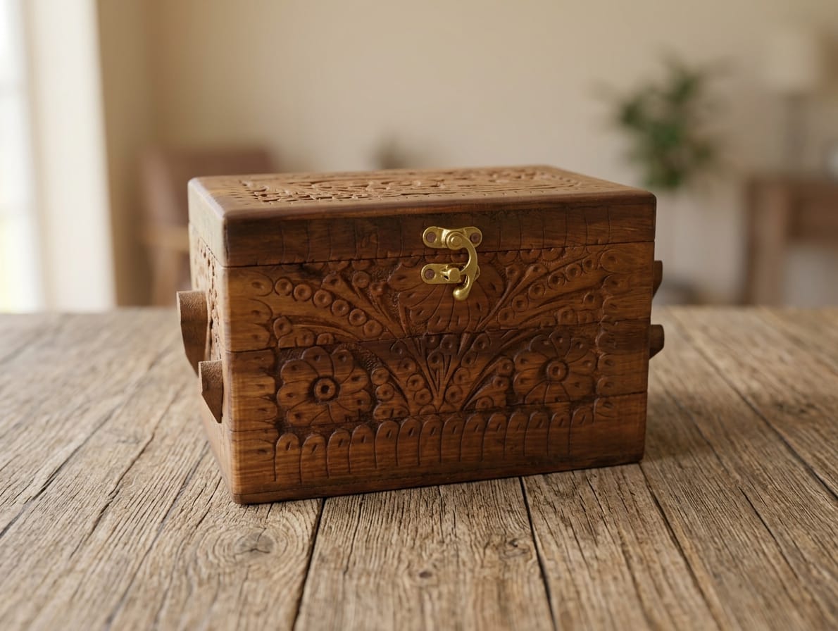 3 Portion Hand Carved Jewelry Box