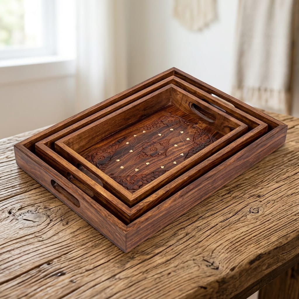 Wooden Carving Tray Set 3 Pcs