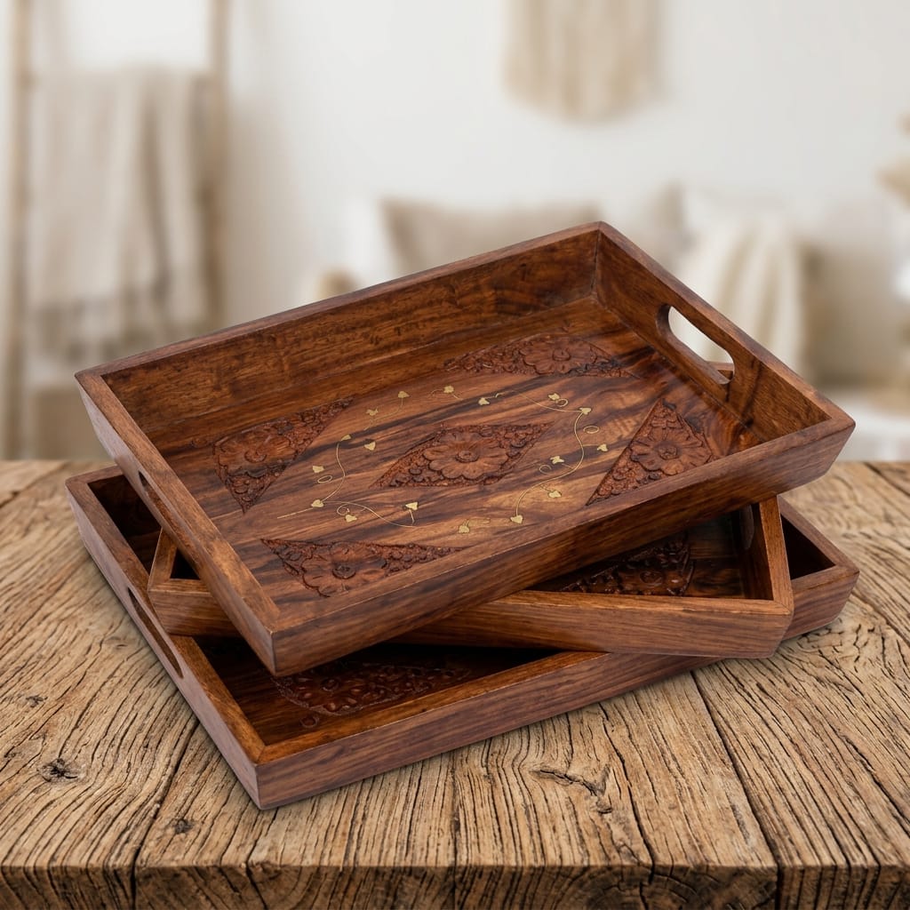 Wooden Carving Tray Set 3 Pcs